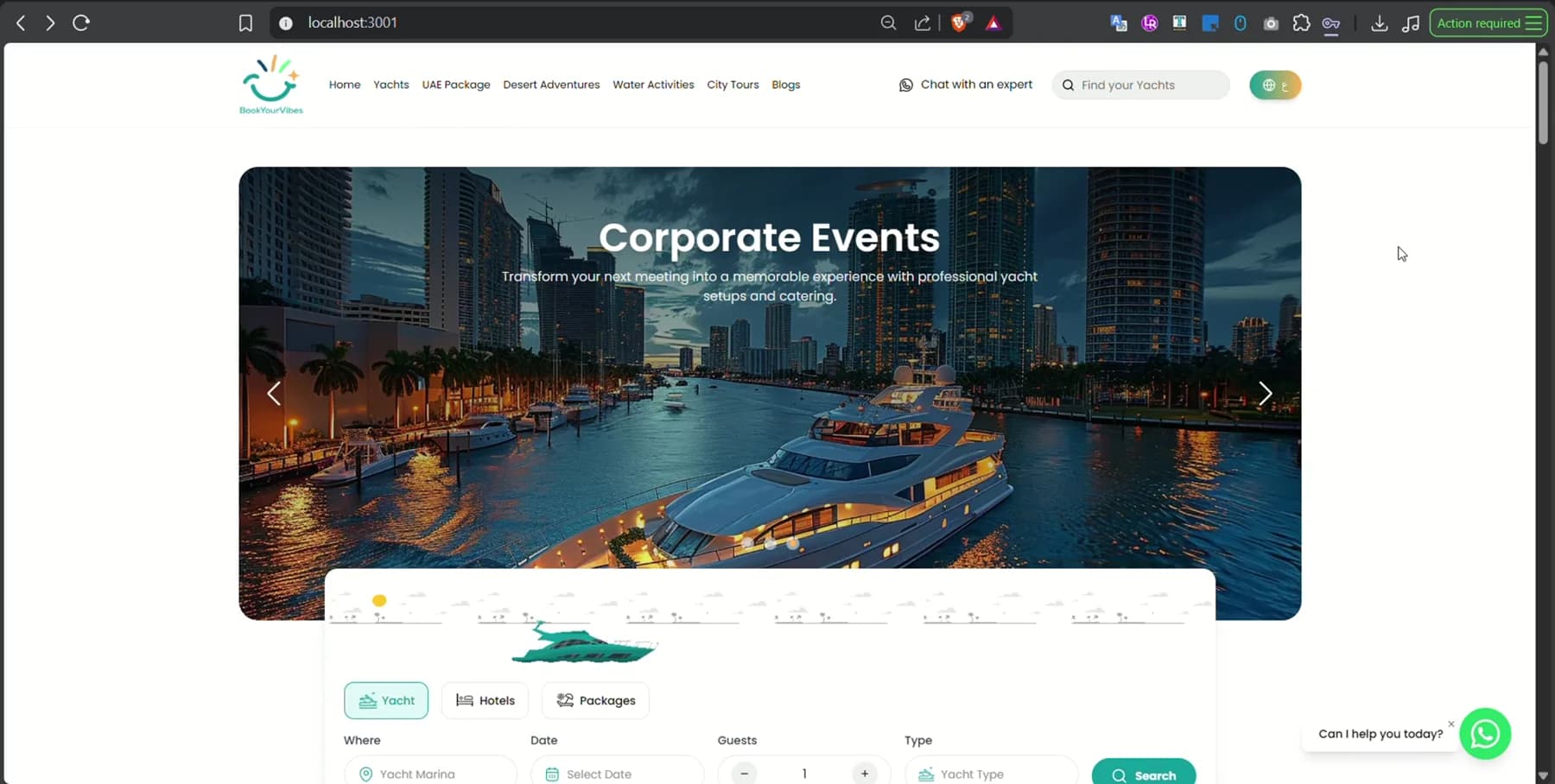 BookYourVibes yacht discovery and booking interface