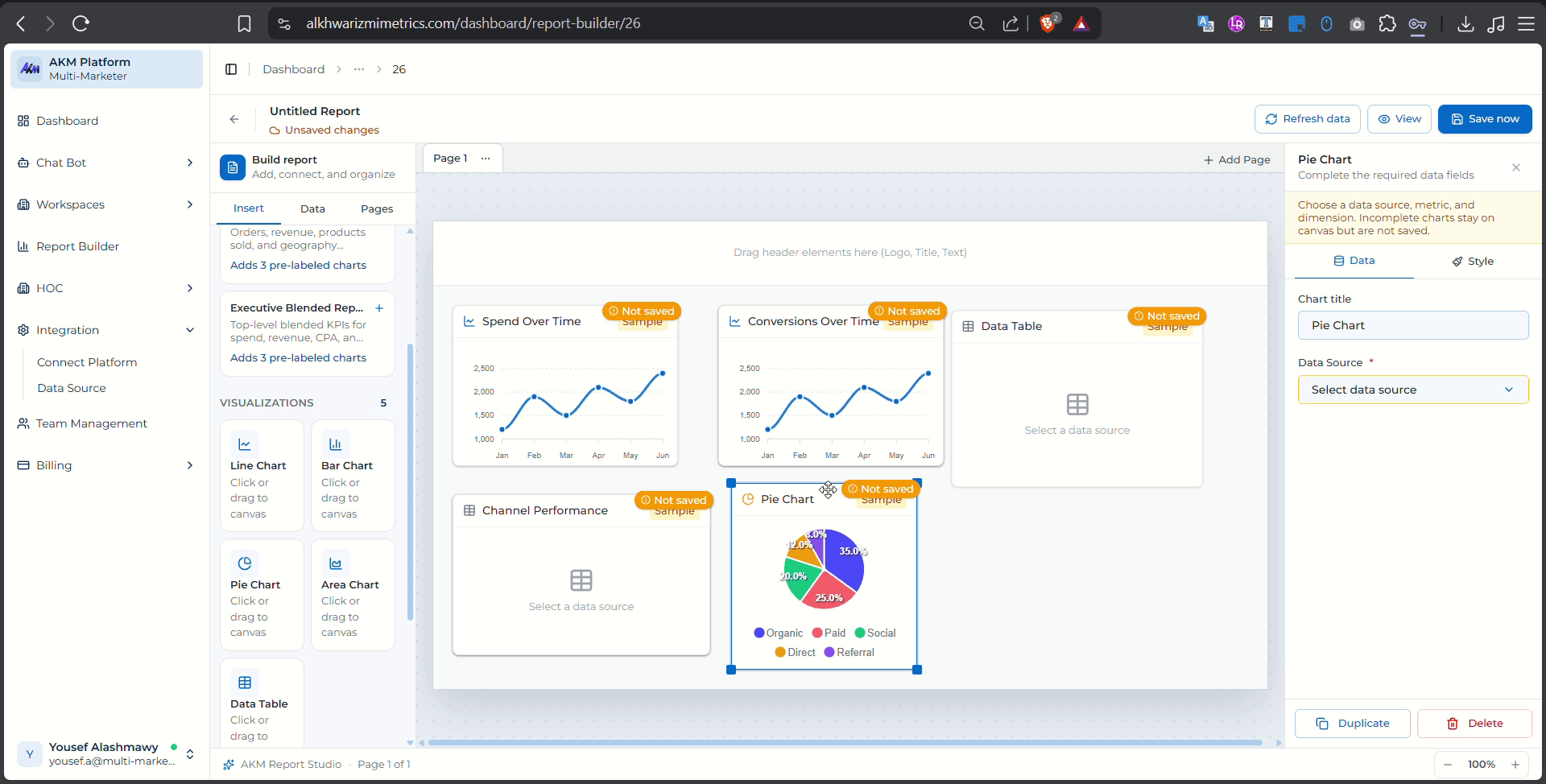 Khwarizmi Metrics report builder interface