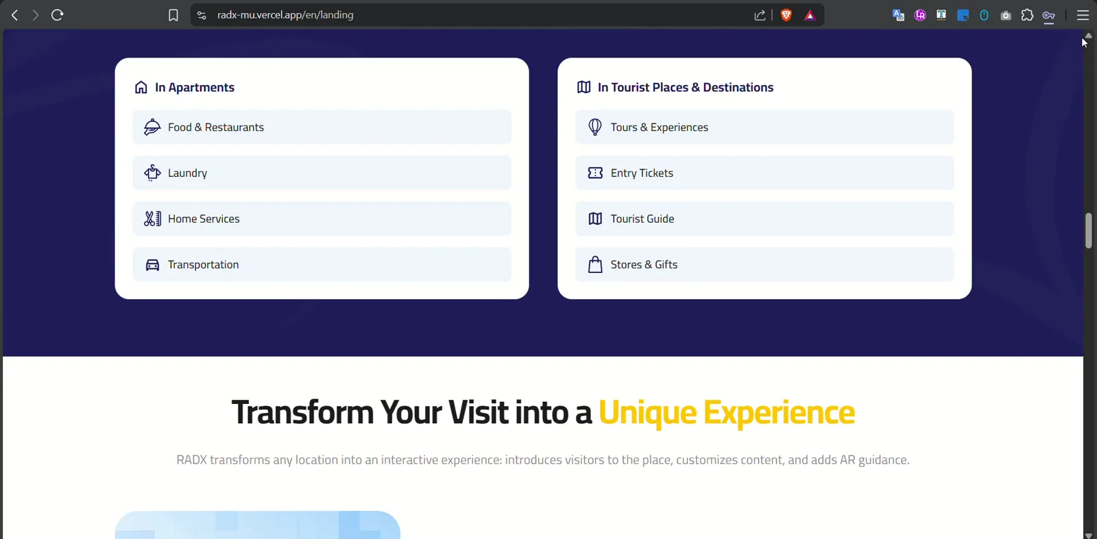 RADX hospitality services available through the platform
