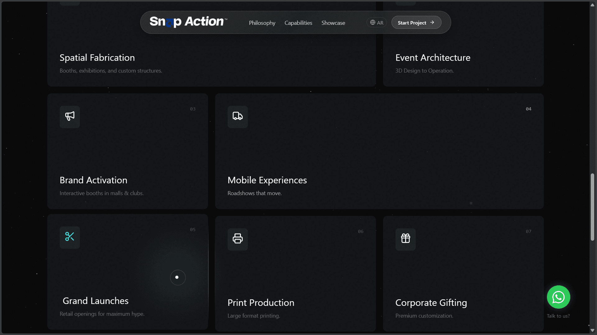 Snap Action modular event production services grid
